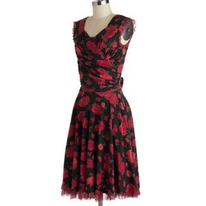 Effie's Heart Dress Pinup Floral Faux Wrap L Red